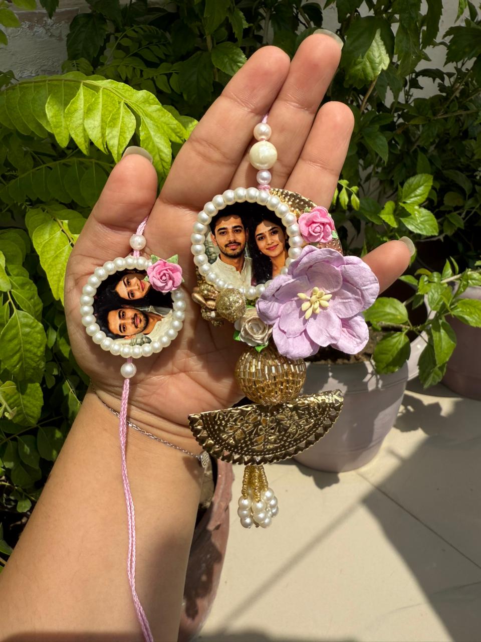 Pearl Bloom Personalized Photo Rakhi & Lumba Set